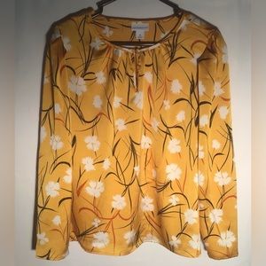 LIZ Claiborne blouse dandelion print top yellow black white loose fit Size Med